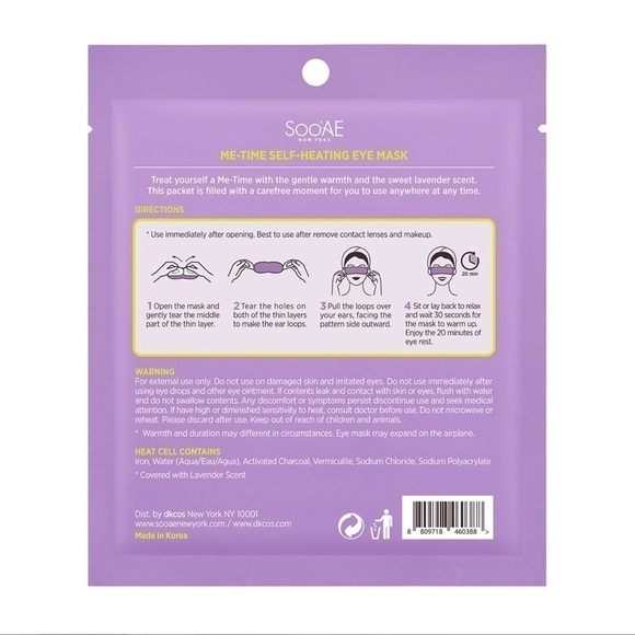 Soo’ae Sooae Me-Time Self-Heating Eye Face Mask Lavender 12pcs - Picture 6 of 6